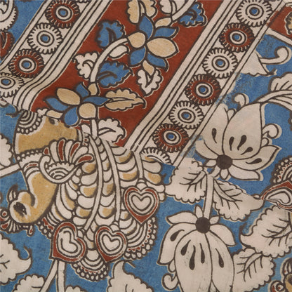 Sanskriti Vintage Blue Heavy Sarees Pure Cotton Kalamkari Animal Sari Sustainable Fabric