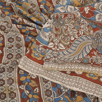 Sanskriti Vintage Blue Heavy Sarees Pure Cotton Kalamkari Animal Sari Sustainable Fabric