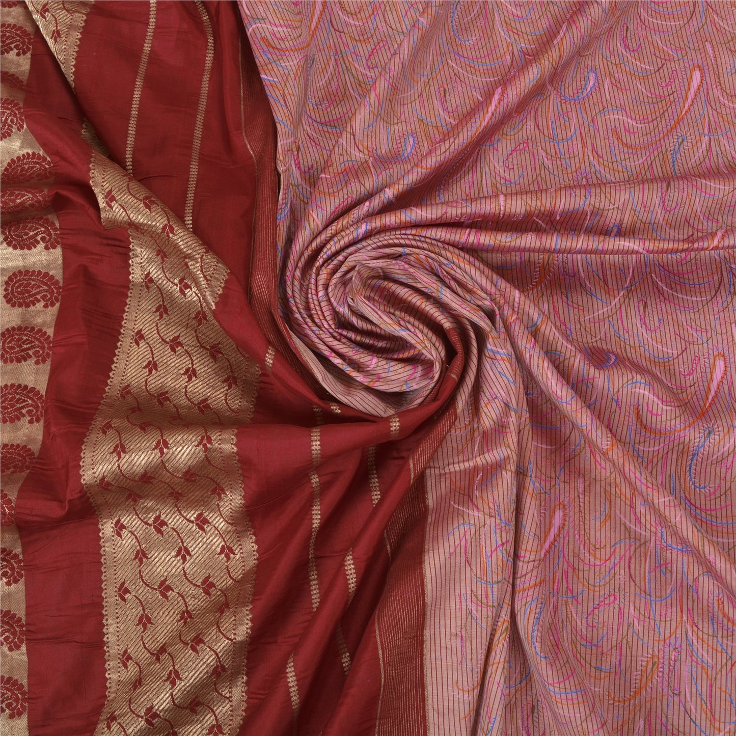 Sanskriti Vintage Pink Heavy Wedding Sarees Pure Silk Woven Brocade Sari Sustainable Fabric