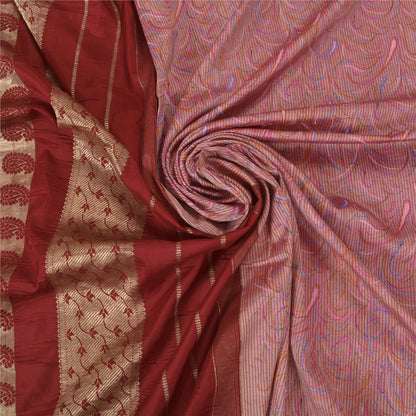 Sanskriti Vintage Pink Heavy Wedding Sarees Pure Silk Woven Brocade Sari Sustainable Fabric
