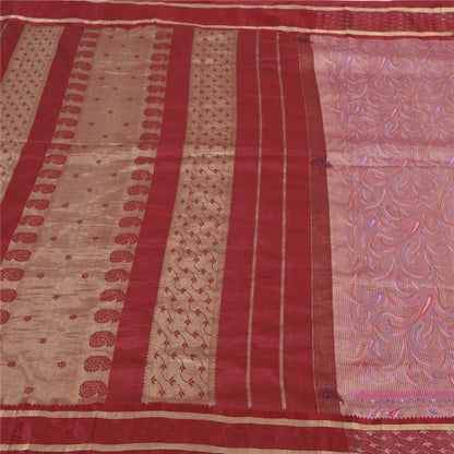 Sanskriti Vintage Pink Heavy Wedding Sarees Pure Silk Woven Brocade Sari Sustainable Fabric