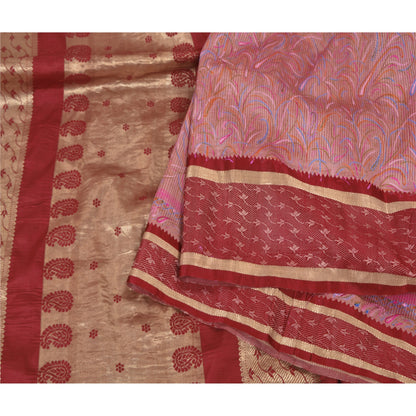 Sanskriti Vintage Pink Heavy Wedding Sarees Pure Silk Woven Brocade Sari Sustainable Fabric