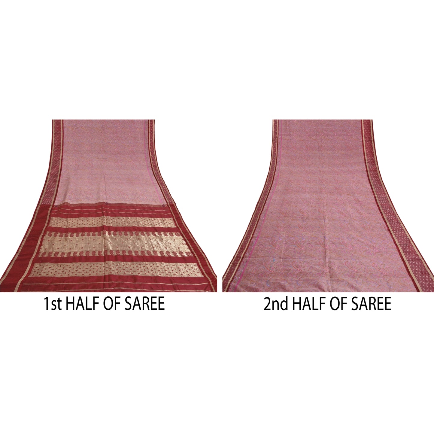 Sanskriti Vintage Pink Heavy Wedding Sarees Pure Silk Woven Brocade Sari Sustainable Fabric