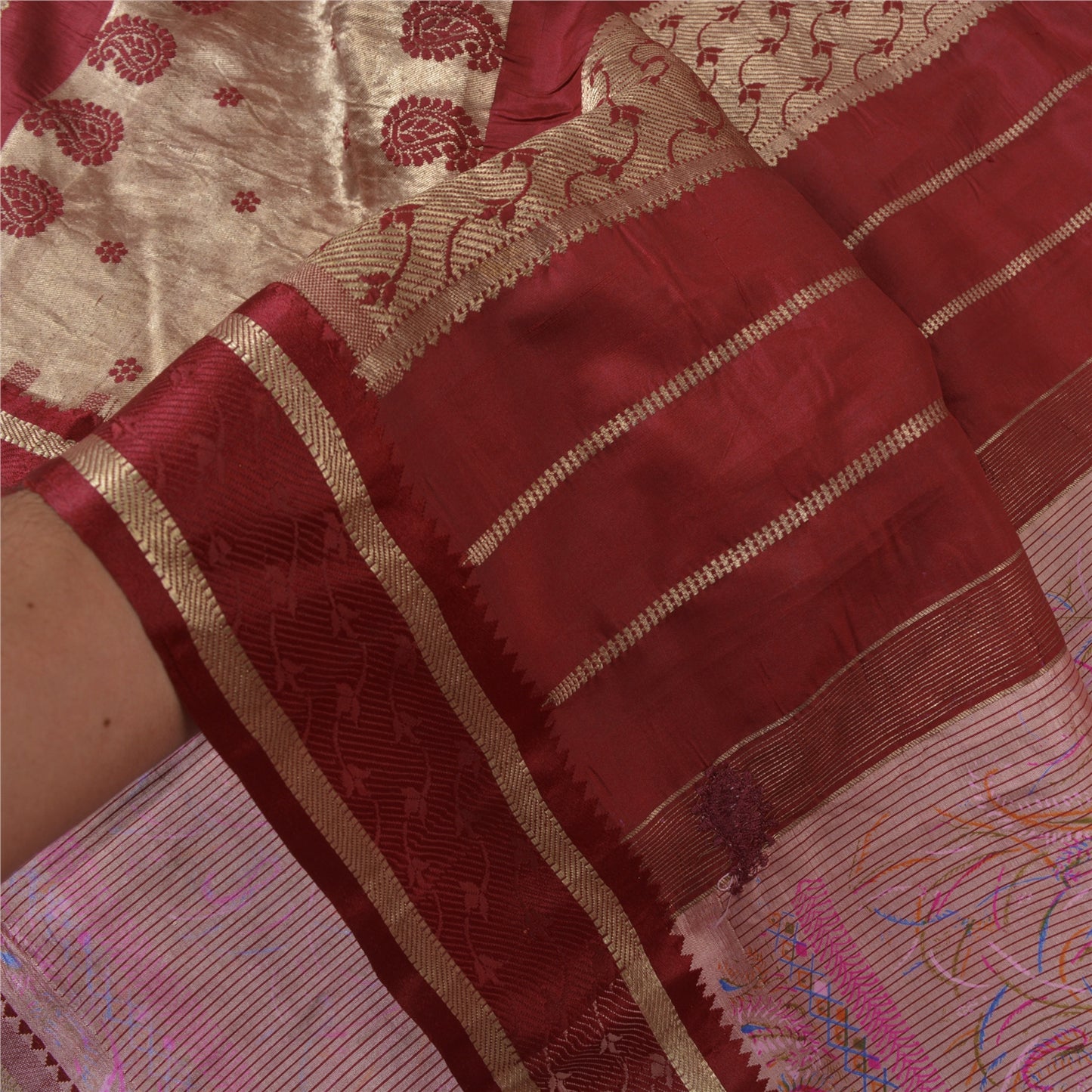 Sanskriti Vintage Pink Heavy Wedding Sarees Pure Silk Woven Brocade Sari Sustainable Fabric
