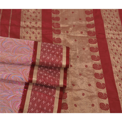 Sanskriti Vintage Pink Heavy Wedding Sarees Pure Silk Woven Brocade Sari Sustainable Fabric