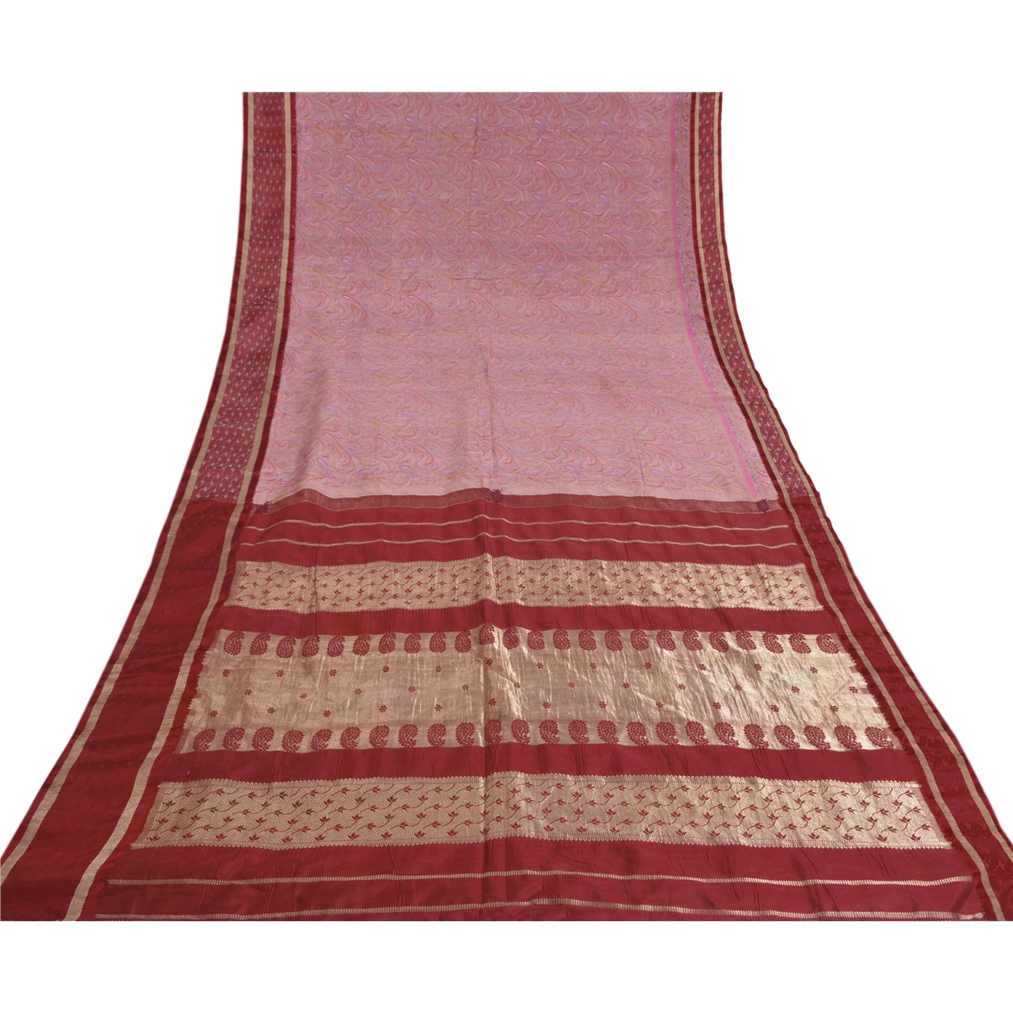 Sanskriti Vintage Pink Heavy Wedding Sarees Pure Silk Woven Brocade Sari Sustainable Fabric