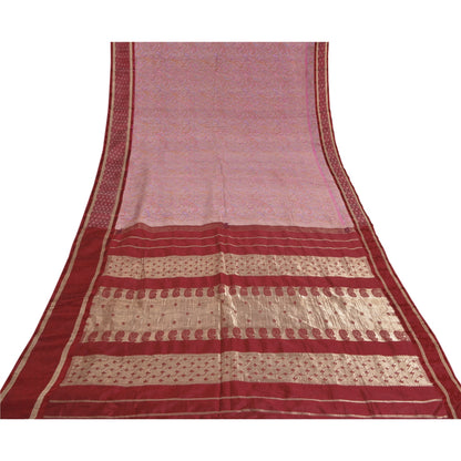 Sanskriti Vintage Pink Heavy Wedding Sarees Pure Silk Woven Brocade Sari Sustainable Fabric