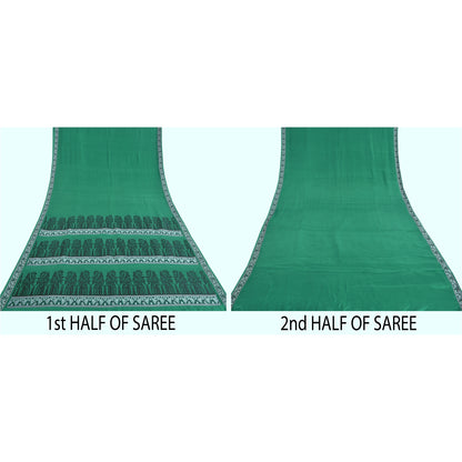 Sanskriti Vintage Green Heavy Indian Sarees Pure Silk Woven Sari Sustainable Fabric