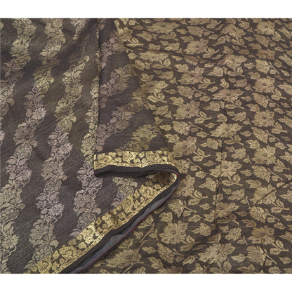 Sanskriti Vintage Black Heavy Indian Sarees Pure Silk Woven Zari Sari Sustainable Fabric