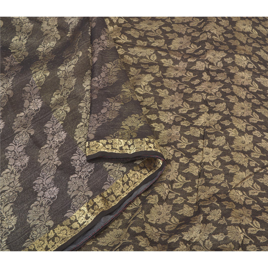 Sanskriti Vintage Black Heavy Indian Sarees Pure Silk Woven Zari Sari Sustainable Fabric