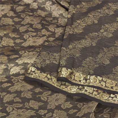 Sanskriti Vintage Black Heavy Indian Sarees Pure Silk Woven Zari Sari Sustainable Fabric