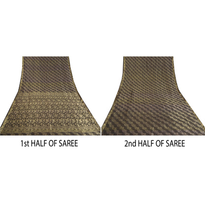 Sanskriti Vintage Black Heavy Indian Sarees Pure Silk Woven Zari Sari Sustainable Fabric