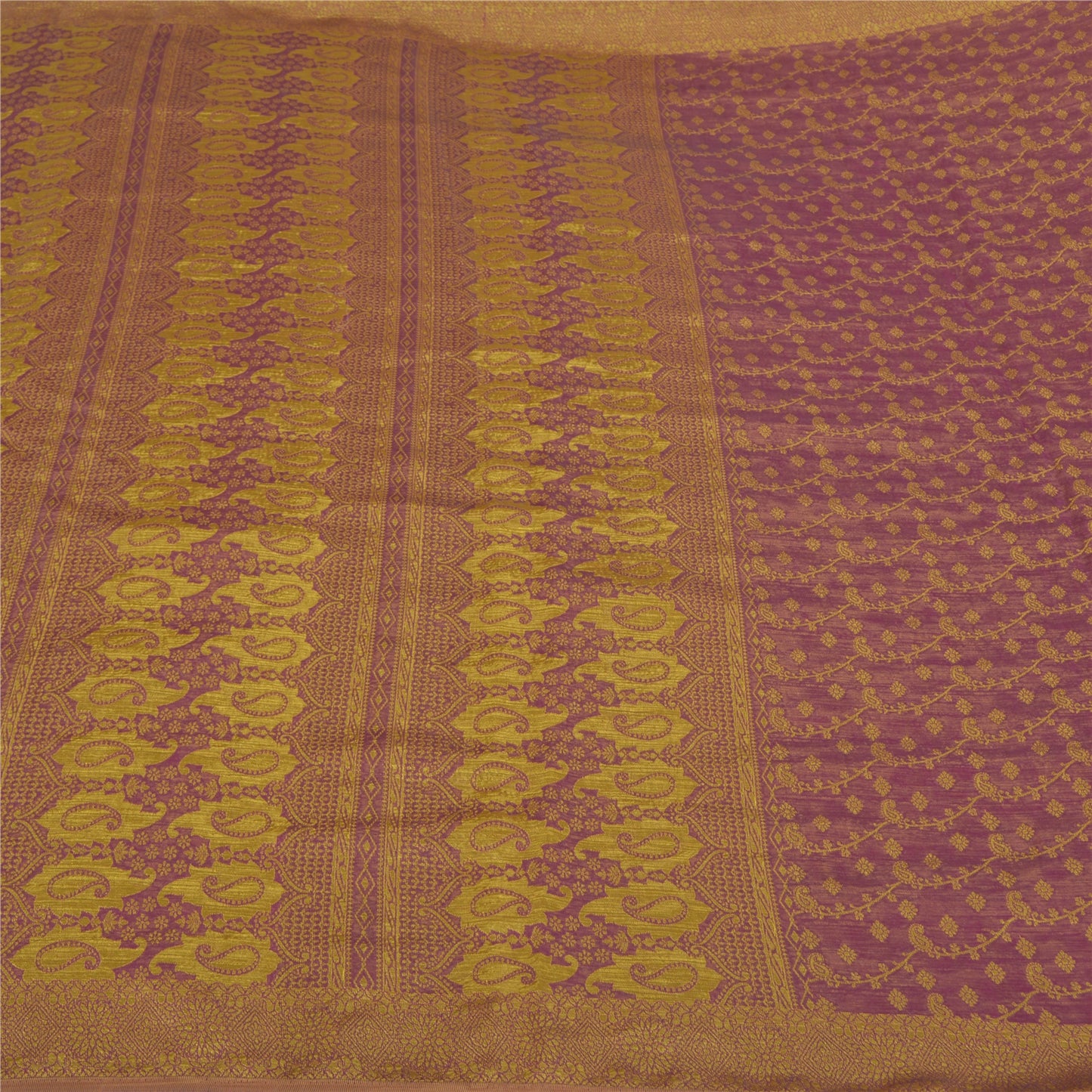 Sanskriti Vintage Heavy Purple Sarees Pure Silk Woven Brocade Zari Sari Sustainable Fabric