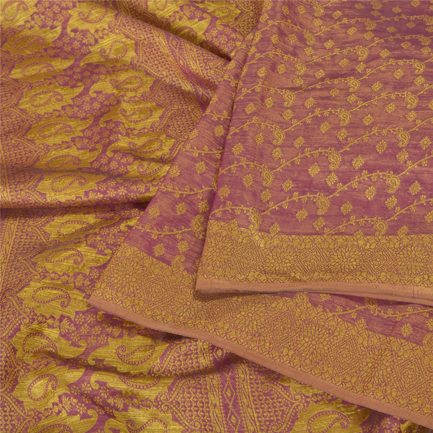 Sanskriti Vintage Heavy Purple Sarees Pure Silk Woven Brocade Zari Sari Sustainable Fabric