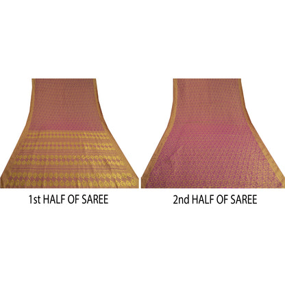 Sanskriti Vintage Heavy Purple Sarees Pure Silk Woven Brocade Zari Sari Sustainable Fabric