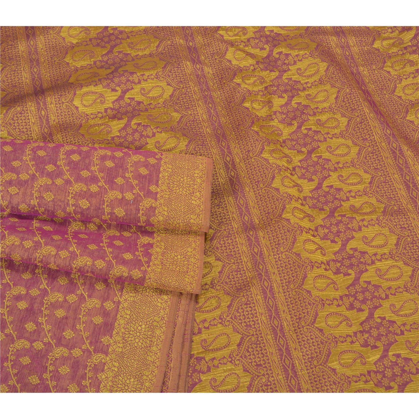 Sanskriti Vintage Heavy Purple Sarees Pure Silk Woven Brocade Zari Sari Sustainable Fabric