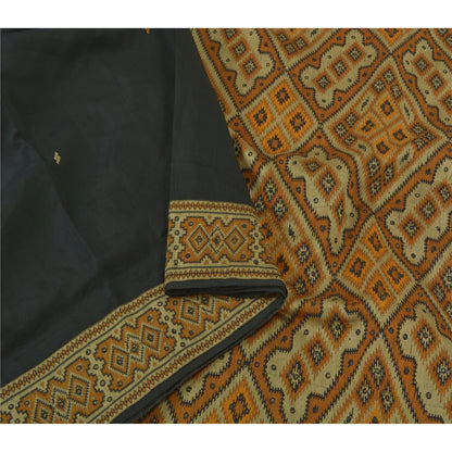 Sanskriti Vintage Saffron Heavy Indian Sarees 100% Pure Silk Woven Sari Sustainable Fabric