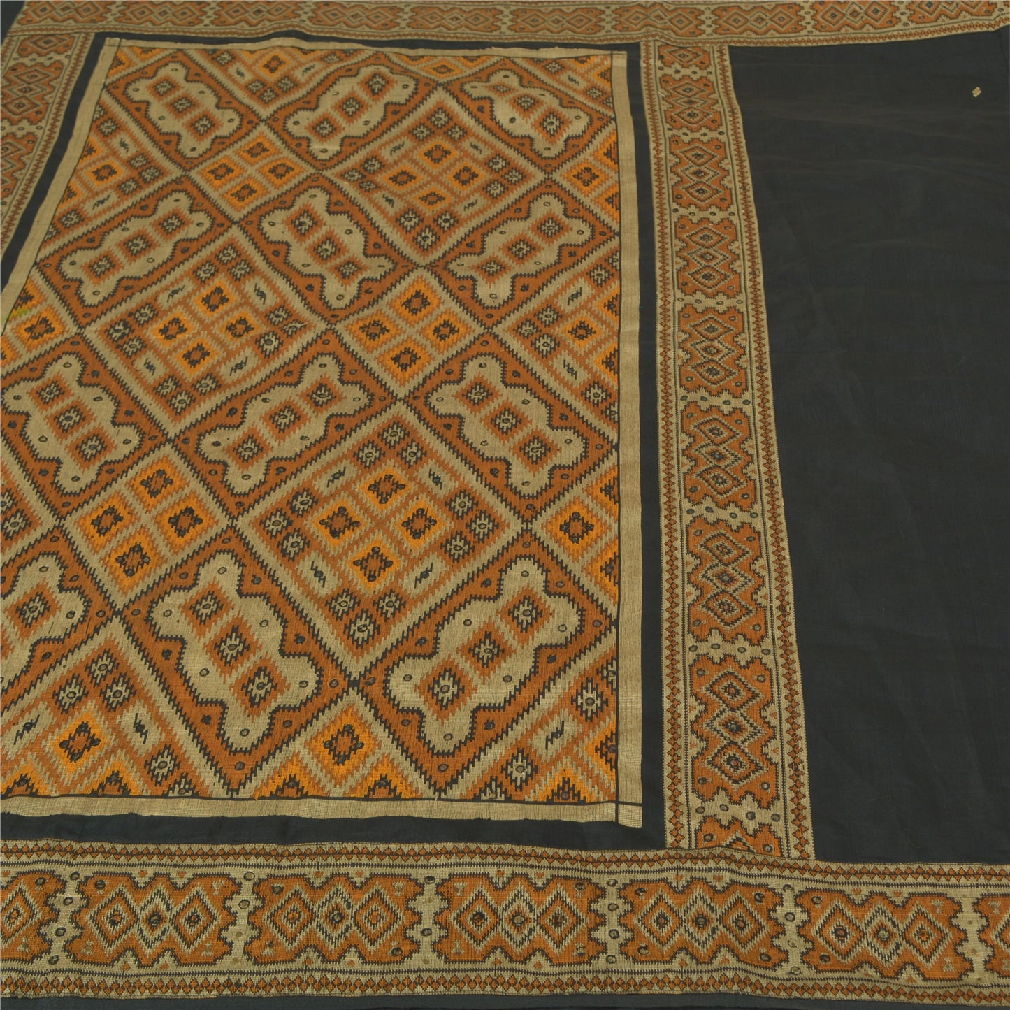 Sanskriti Vintage Saffron Heavy Indian Sarees 100% Pure Silk Woven Sari Sustainable Fabric