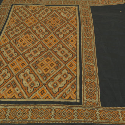 Sanskriti Vintage Saffron Heavy Indian Sarees 100% Pure Silk Woven Sari Sustainable Fabric