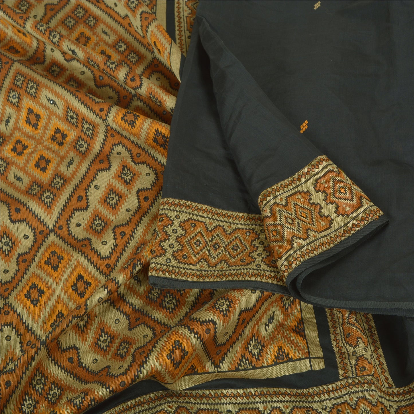 Sanskriti Vintage Saffron Heavy Indian Sarees 100% Pure Silk Woven Sari Sustainable Fabric