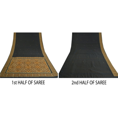 Sanskriti Vintage Saffron Heavy Indian Sarees 100% Pure Silk Woven Sari Sustainable Fabric