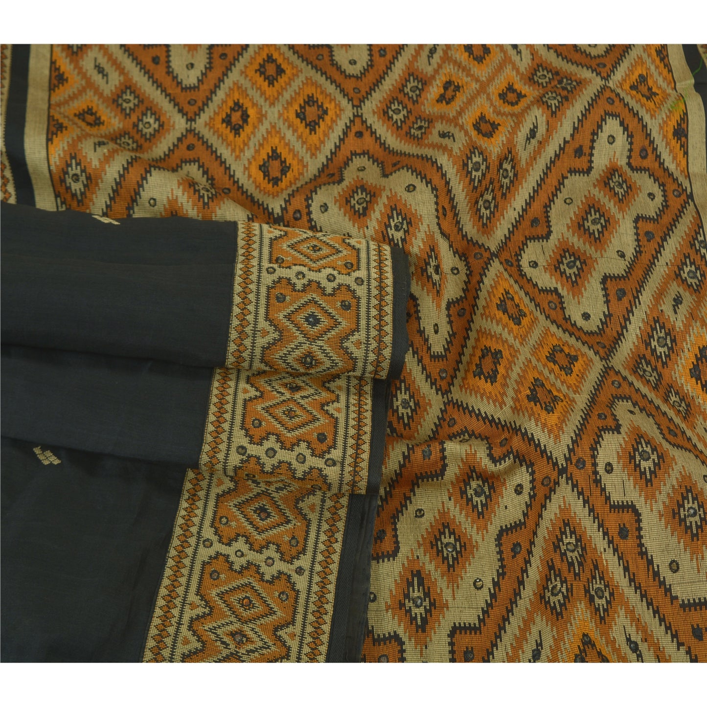 Sanskriti Vintage Saffron Heavy Indian Sarees 100% Pure Silk Woven Sari Sustainable Fabric