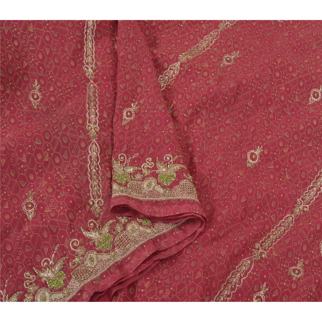 Sanskriti Vintage Red Heavy Sarees Art Silk Hand Beaded Painted Sari Sustainable Fabric