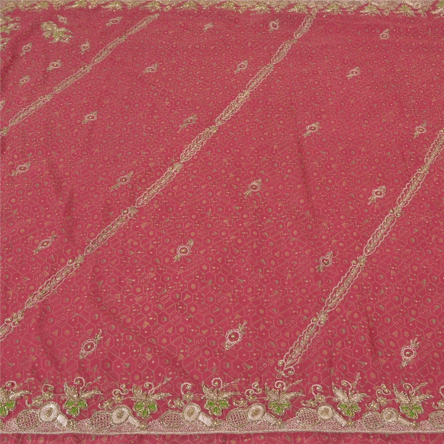 Sanskriti Vintage Red Heavy Sarees Art Silk Hand Beaded Painted Sari Sustainable Fabric