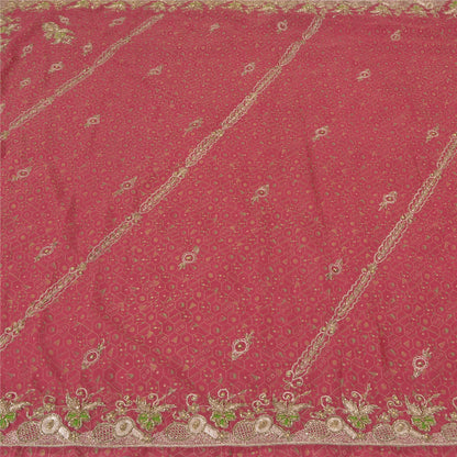Sanskriti Vintage Red Heavy Sarees Art Silk Hand Beaded Painted Sari Sustainable Fabric
