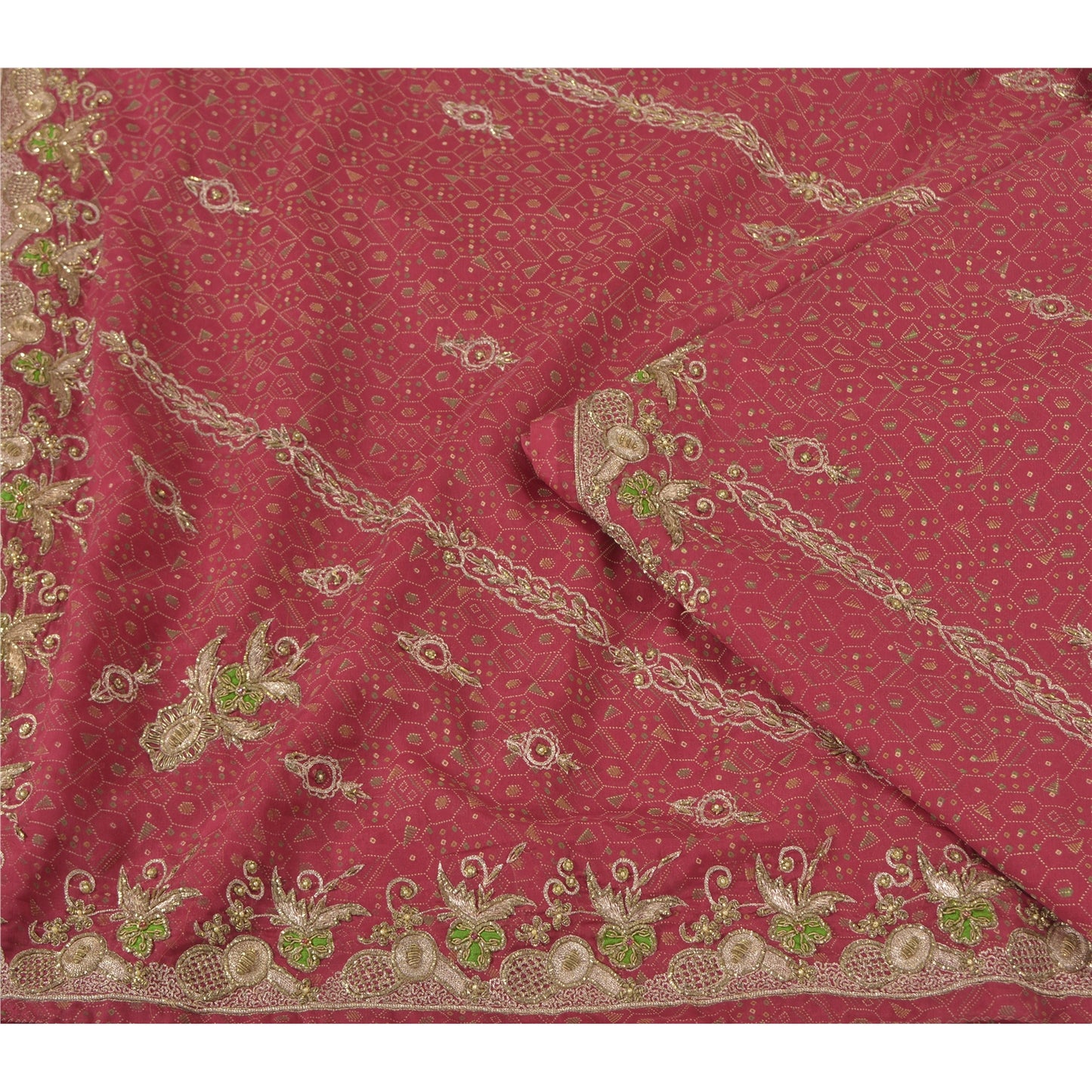 Sanskriti Vintage Red Heavy Sarees Art Silk Hand Beaded Painted Sari Sustainable Fabric