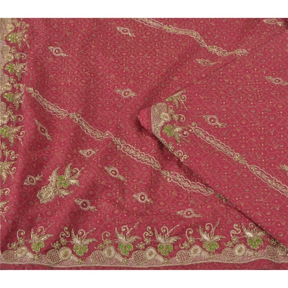 Sanskriti Vintage Red Heavy Sarees Art Silk Hand Beaded Painted Sari Sustainable Fabric
