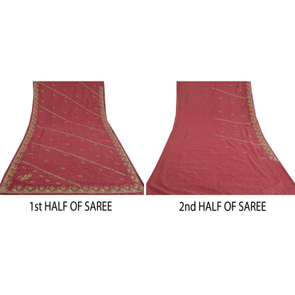 Sanskriti Vintage Red Heavy Sarees Art Silk Hand Beaded Painted Sari Sustainable Fabric