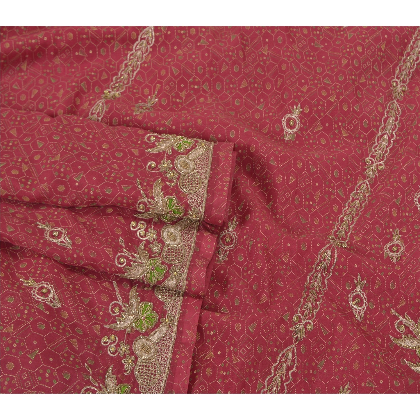 Sanskriti Vintage Red Heavy Sarees Art Silk Hand Beaded Painted Sari Sustainable Fabric