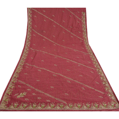 Sanskriti Vintage Red Heavy Sarees Art Silk Hand Beaded Painted Sari Sustainable Fabric