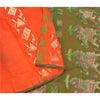 Sanskriti Vintage Orange Heavy Sarees Pure Silk Woven Brocade Animal Sari Sustainable Fabric