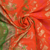 Sanskriti Vintage Orange Heavy Sarees Pure Silk Woven Brocade Animal Sari Sustainable Fabric