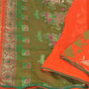 Sanskriti Vintage Orange Heavy Sarees Pure Silk Woven Brocade Animal Sari Sustainable Fabric