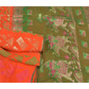 Sanskriti Vintage Orange Heavy Sarees Pure Silk Woven Brocade Animal Sari Sustainable Fabric