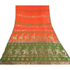 Sanskriti Vintage Orange Heavy Sarees Pure Silk Woven Brocade Animal Sari Sustainable Fabric