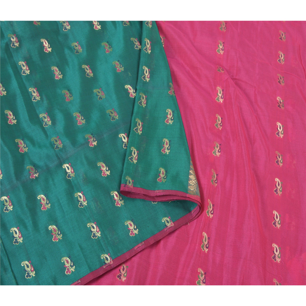 Sanskriti Vintage Green Heavy Wedding Sarees Pure Silk Woven Brocade Sari Fabric