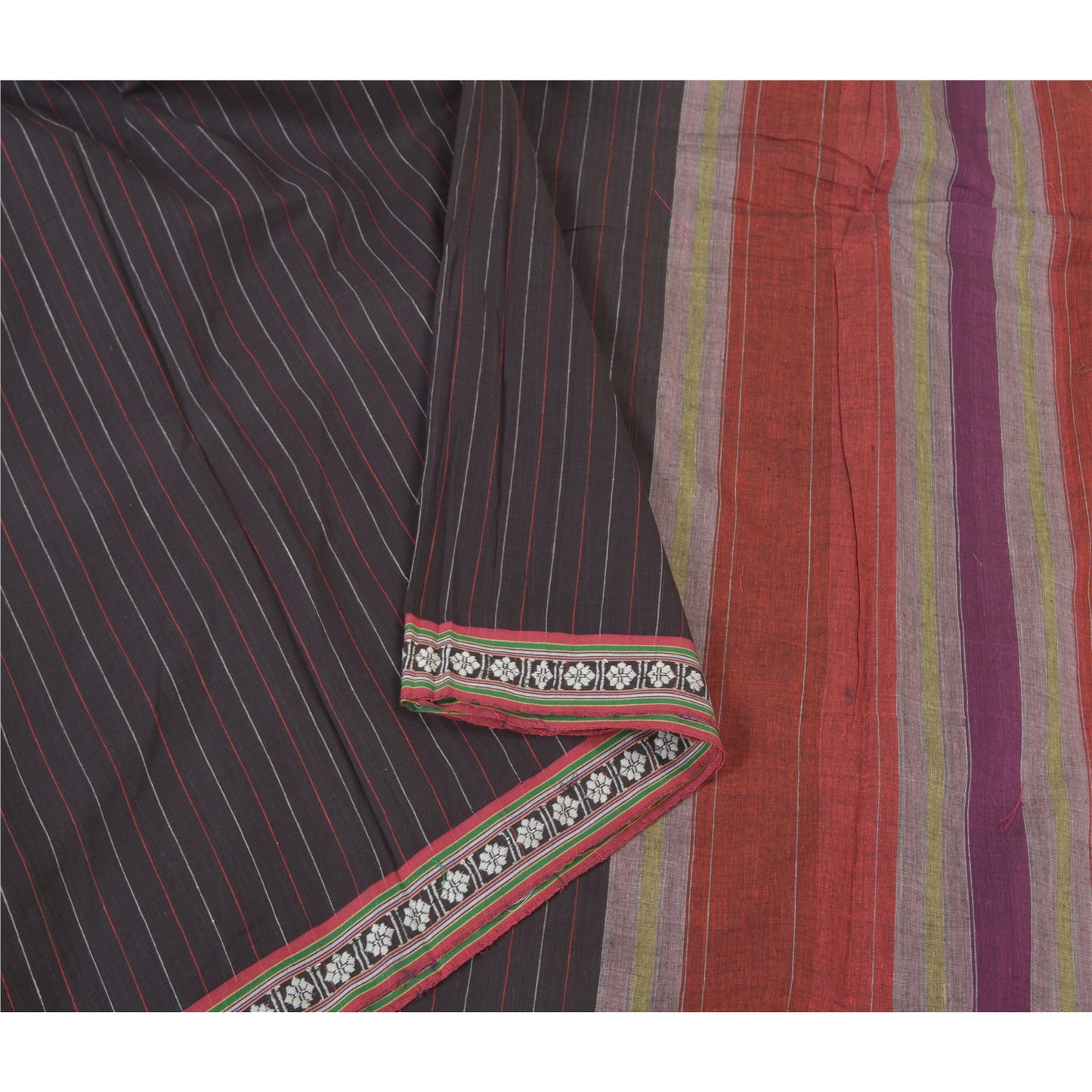 Sanskriti Vintage Sorte Tunge Indiske Sarier 100% Ren Bomuld Vævet Sari Bæredygtigt Stoff