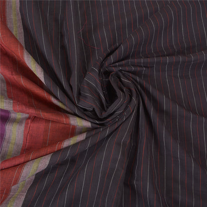 Sanskriti Vintage Sorte Tunge Indiske Sarier 100% Ren Bomuld Vævet Sari Bæredygtigt Stoff