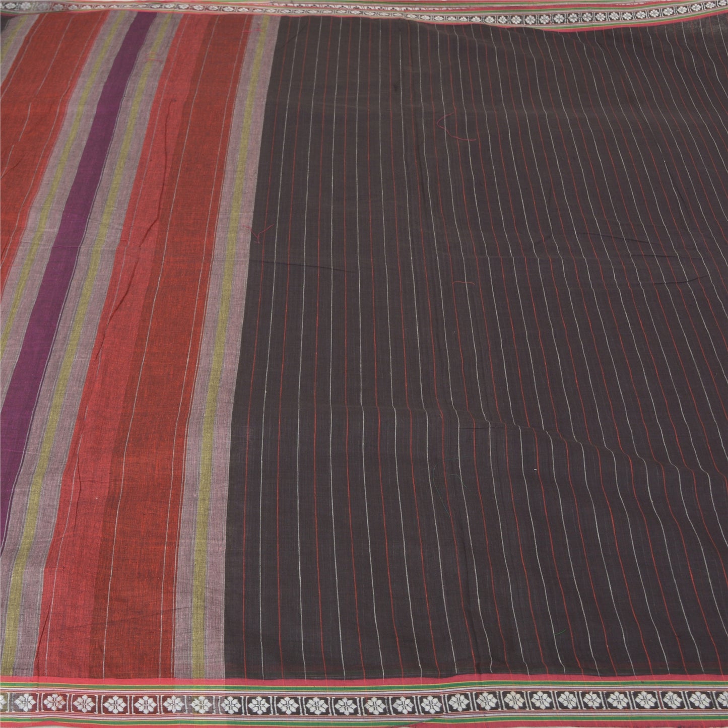 Sanskriti Vintage Sorte Tunge Indiske Sarier 100% Ren Bomuld Vævet Sari Bæredygtigt Stoff