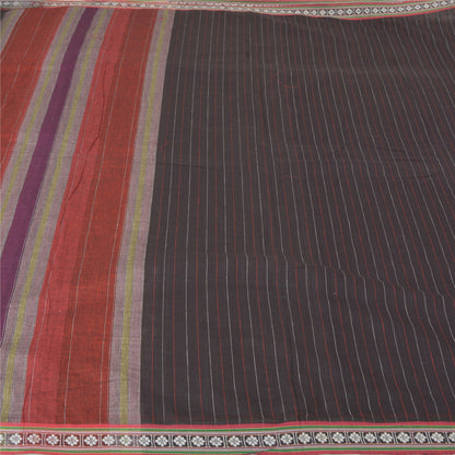 Sanskriti Vintage Sorte Tunge Indiske Sarier 100% Ren Bomuld Vævet Sari Bæredygtigt Stoff