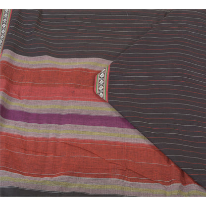 Sanskriti Vintage Sorte Tunge Indiske Sarier 100% Ren Bomuld Vævet Sari Bæredygtigt Stoff