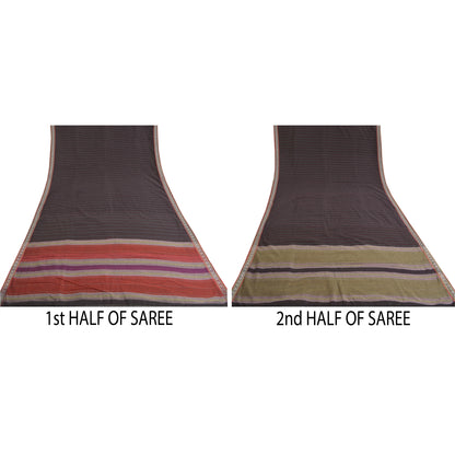 Sanskriti Vintage Sorte Tunge Indiske Sarier 100% Ren Bomuld Vævet Sari Bæredygtigt Stoff