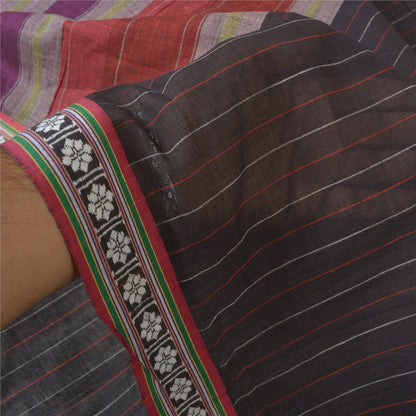 Sanskriti Vintage Sorte Tunge Indiske Sarier 100% Ren Bomuld Vævet Sari Bæredygtigt Stoff