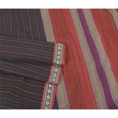 Sanskriti Vintage Sorte Tunge Indiske Sarier 100% Ren Bomuld Vævet Sari Bæredygtigt Stoff