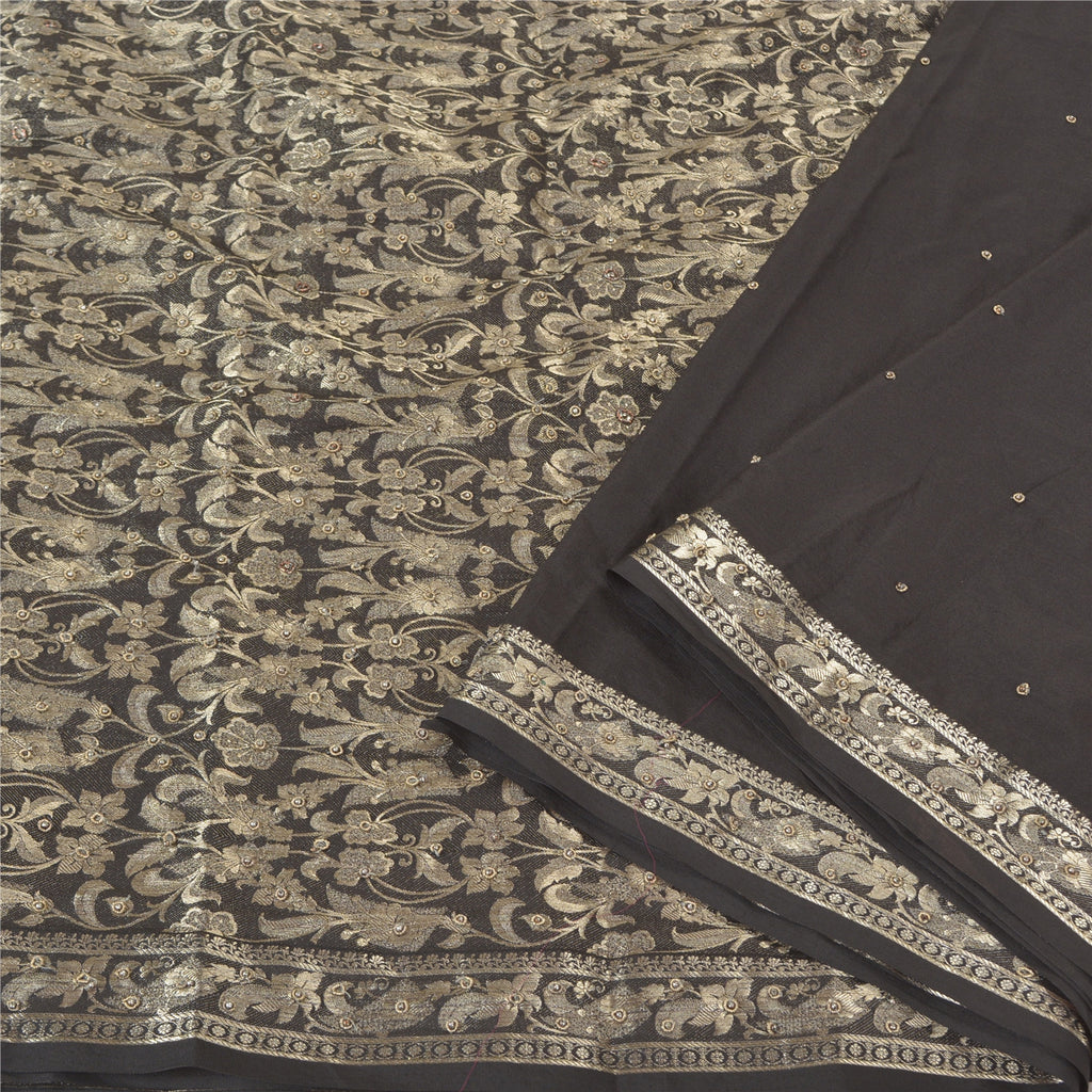 Санскритские винтажные черные тяжелые сари из искусственного шелка, расшитые вручную бисером, сари из экологически чистой ткани
