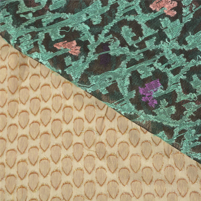 Sanskriti Vintage Ivory Heavy Sarees Pure Chanderi Silk Hand Beaded Sari Sustainable Fabric